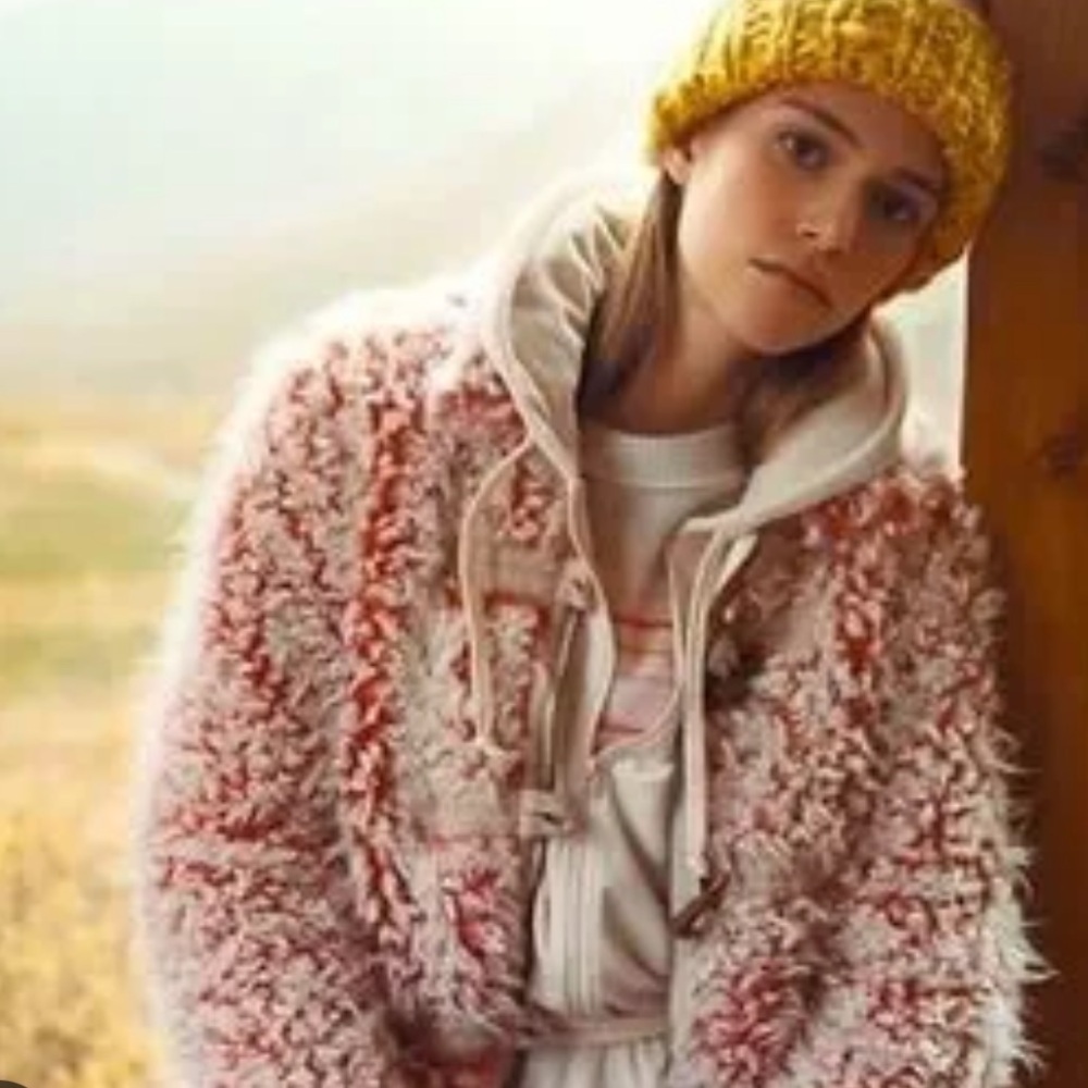 Anthropologie Blush and Cream Faux Fur Cozy Jacket- never worn